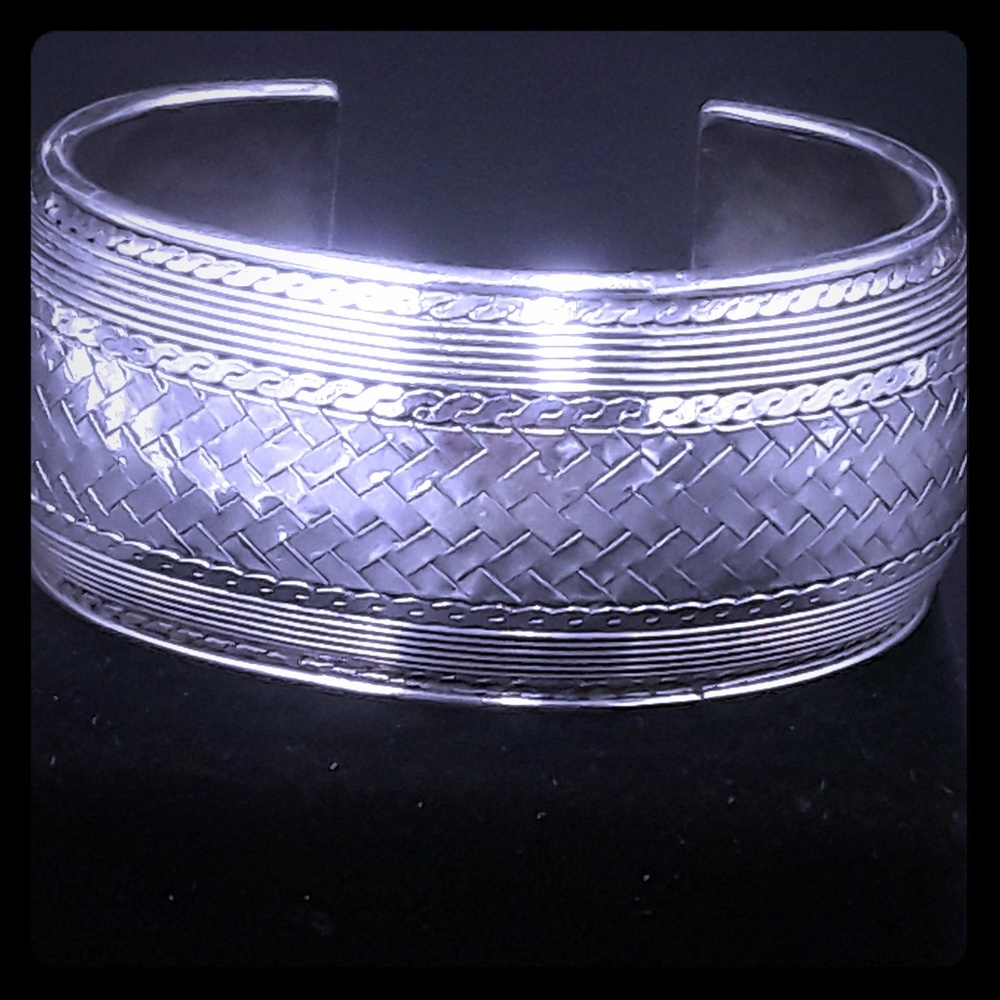 Authentic sterling silver wide braided cuff bangle